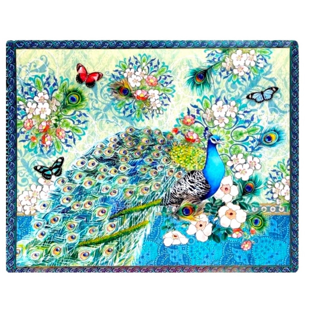 Punch Studio Die Cut Gold Foil Blue Royal Peacock Placemat to be Framed as Decor